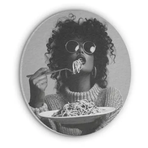Vrouw - Pasta - Zwart - Wit Akoestische PET Vilt - Rond klein -3d