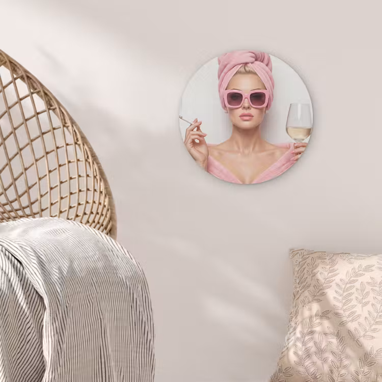 Vrouw - Roze - Wijn - Zonnebril Akoestische PET Vilt - Rond klein -sfeer4