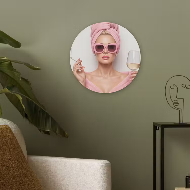 Vrouw - Roze - Wijn - Zonnebril Akoestische PET Vilt - Rond klein -sfeer2