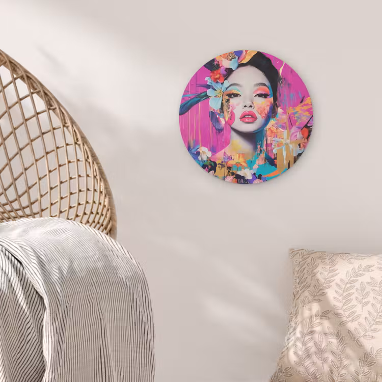 Vrouw - Portret - Abstract - Paars Akoestische PET Vilt - Rond klein -sfeer4
