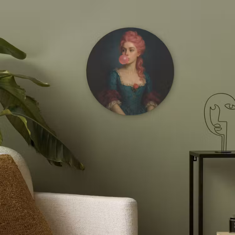 Vrouw - Portret - Kauwgombel Akoestische PET Vilt - Rond klein -sfeer2
