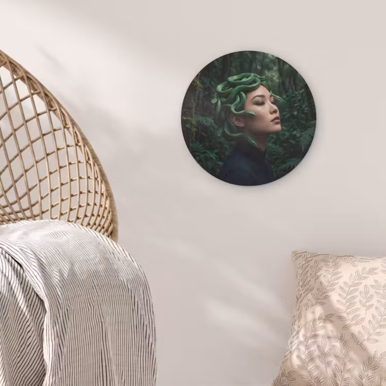 Vrouw - Slang - Natuur - Mystiek - Groen Akoestische PET Vilt - Rond klein -sfeer4