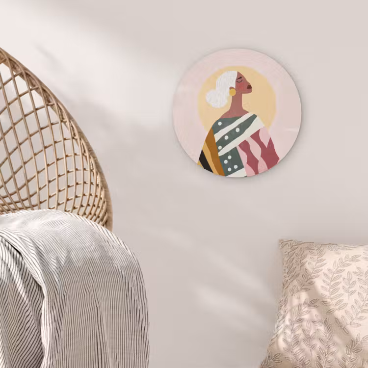 Vrouw - Zon - Kleurrijk Akoestische PET Vilt - Rond klein -sfeer4
