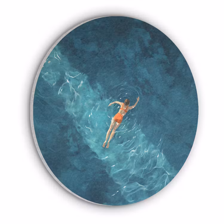 Vrouw - Water - Bikini - Oranje Akoestische PET Vilt - Rond klein -3d