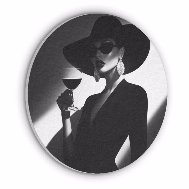 Vrouw - Wijn - Chic Akoestische PET Vilt - Rond klein -3d