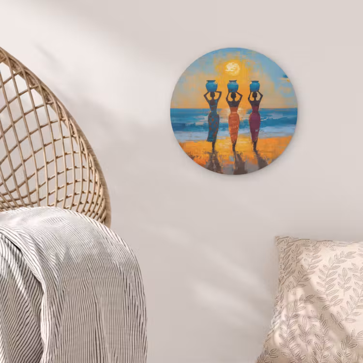 Vrouwen - Strand - Zondsondergang Akoestische PET Vilt - Rond klein -sfeer4
