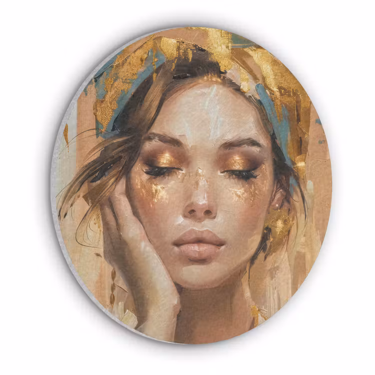 Vrouwen - Portret - Luxe - Goud Akoestische PET Vilt - Rond klein -3d