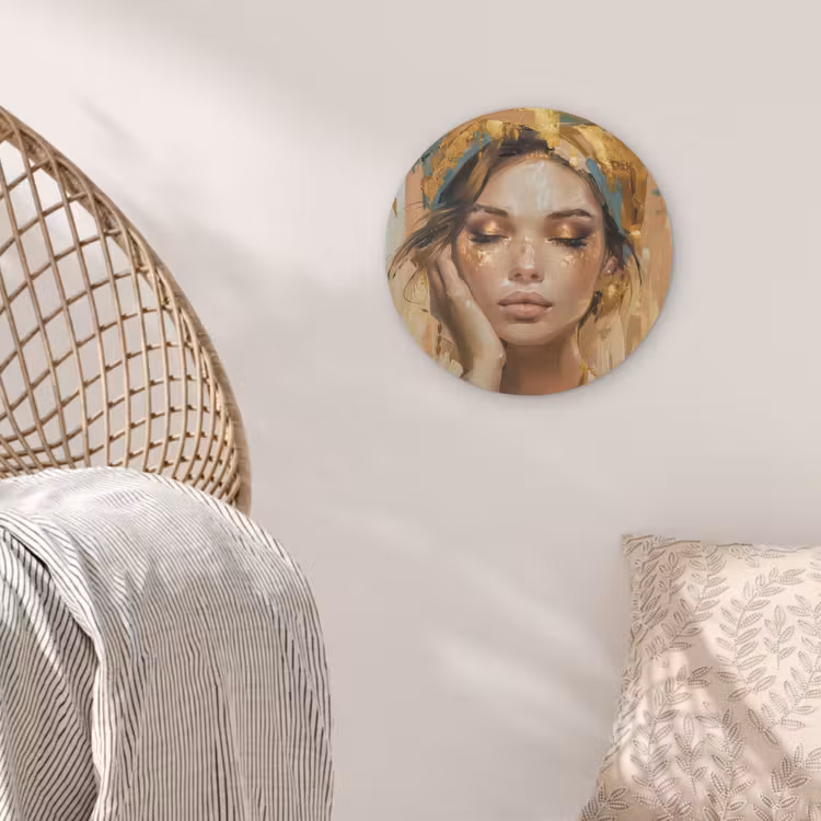 Vrouwen - Portret - Luxe - Goud Akoestische PET Vilt - Rond klein -sfeer4