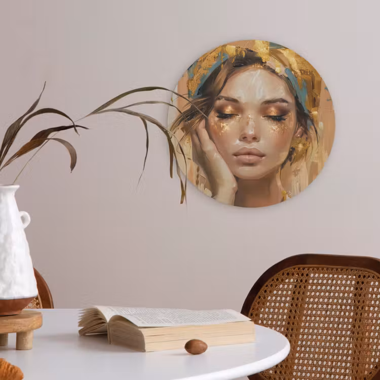 Vrouwen - Portret - Luxe - Goud Akoestische PET Vilt - Rond klein -sfeer3