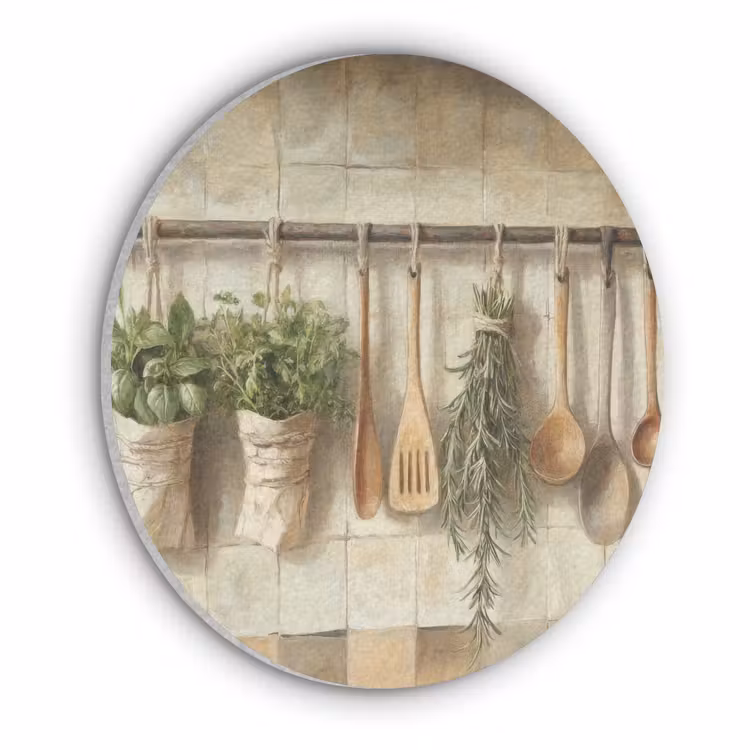 Hout - Keukengerei - Stilleven - Tegels Akoestische PET Vilt - Rond klein -3d