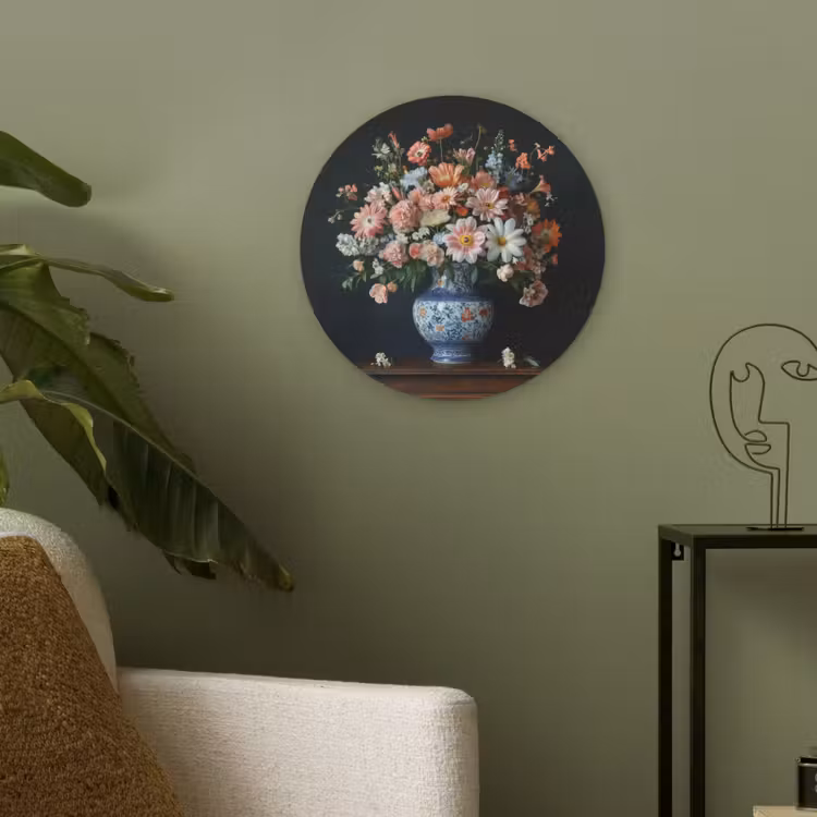 Hout - Vaas - Kleuren - Bloemen Akoestische PET Vilt - Rond klein -sfeer2