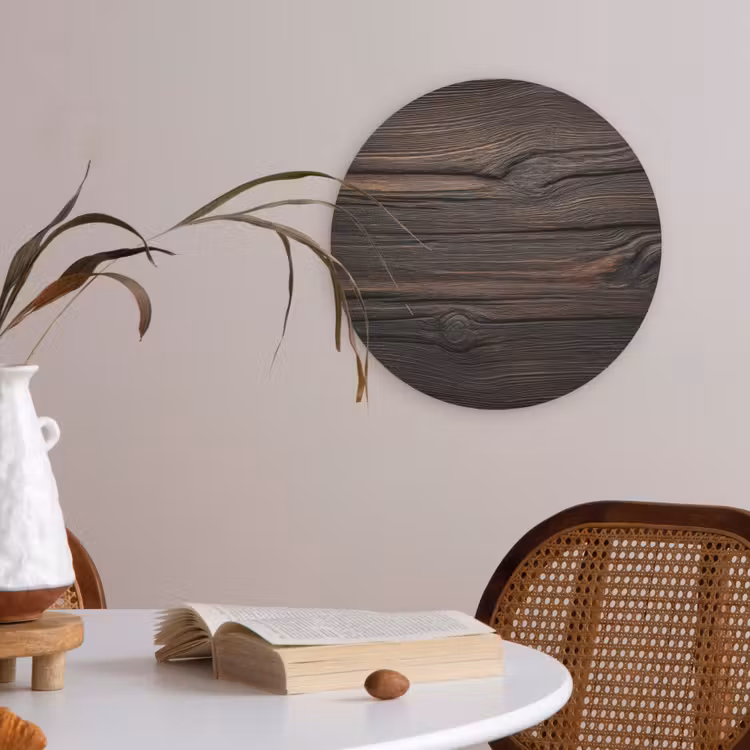 Hout - Grillige nerven Akoestische PET Vilt - Rond klein -sfeer3