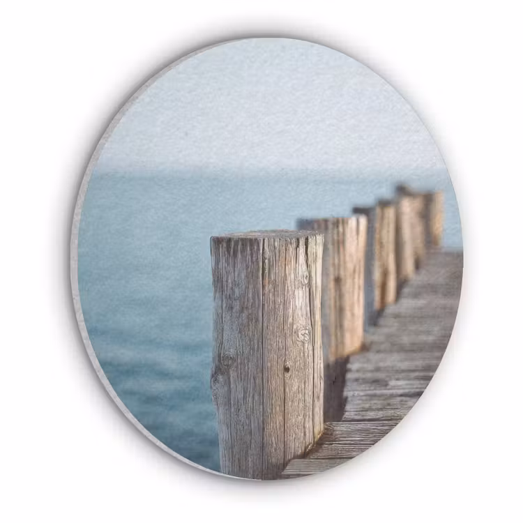 Houten steiger - Helderblauwe lucht Akoestische PET Vilt - Rond klein -3d