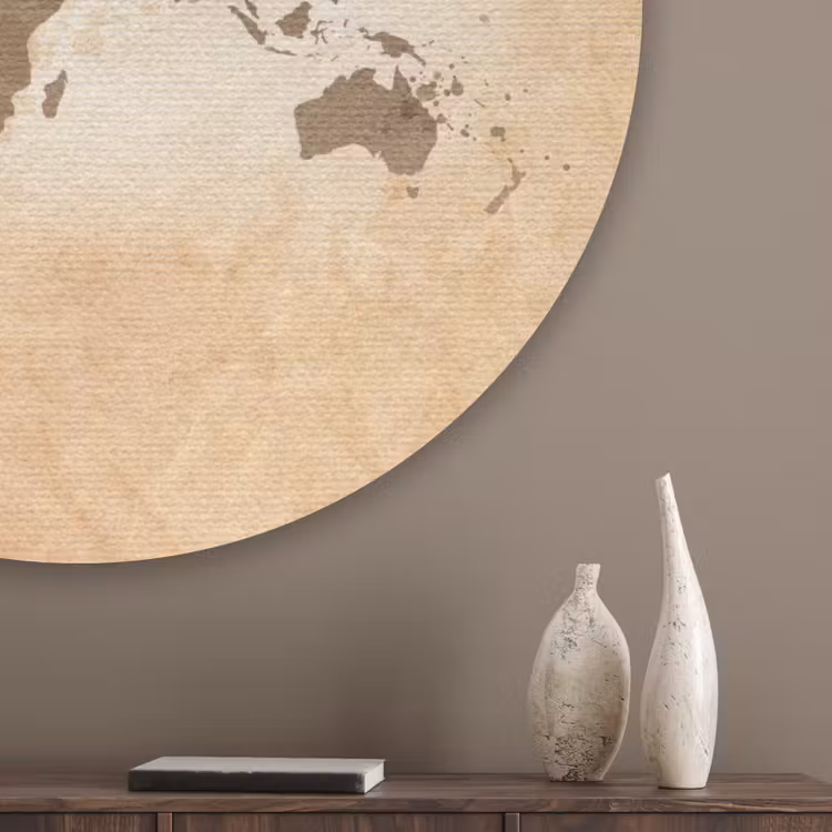 Wereldkaart - Beige - Bruin Akoestische PET Vilt - Rond klein -sfeer5_closeup