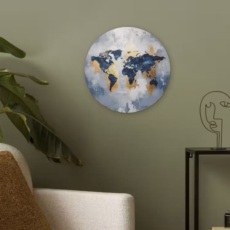 Wereldkaart - Blauw - Abstract Akoestische PET Vilt - Rond klein -sfeer2
