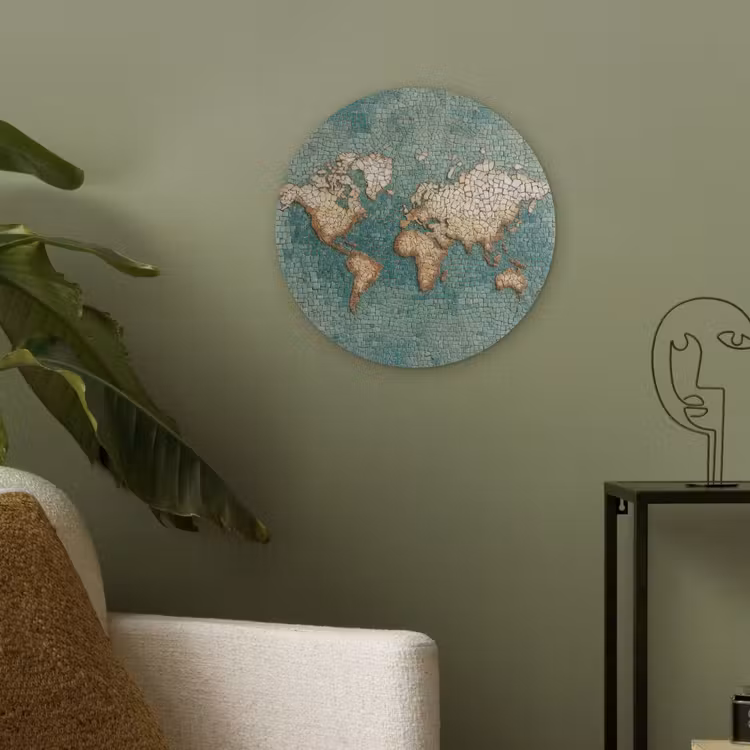 Wereldkaart - Gebroken tegels - Mozaïek Akoestische PET Vilt - Rond klein -sfeer2