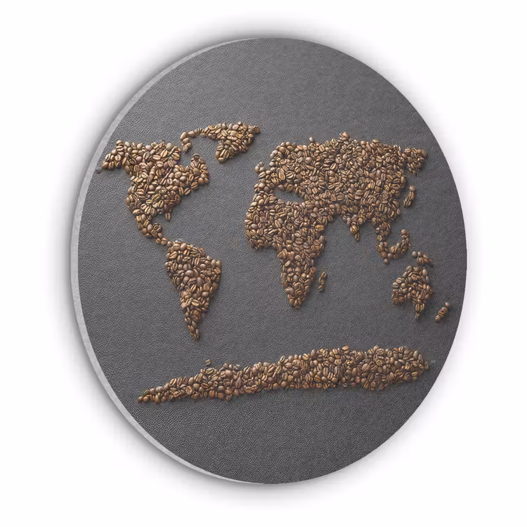 Wereldkaart - Koffie - Grijs Akoestische PET Vilt - Rond klein -3d