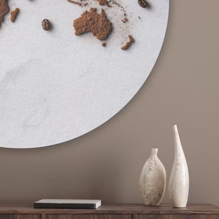 Wereldkaart - Koffie - Marmer Akoestische PET Vilt - Rond klein -sfeer5_closeup