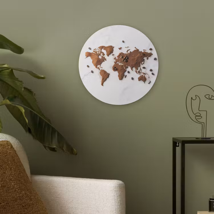 Wereldkaart - Koffie - Marmer Akoestische PET Vilt - Rond klein -sfeer2