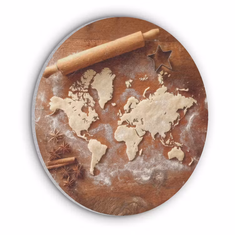 Wereldkaart - Koekjesdeeg - Warme baksfeer Akoestische PET Vilt - Rond klein -3d