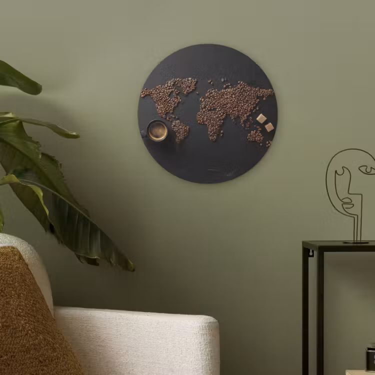 Wereldkaart - Espresso - Zwart Akoestische PET Vilt - Rond klein -sfeer2