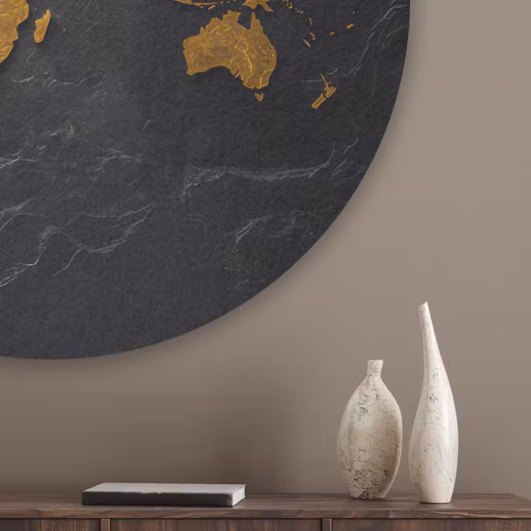 Wereldkaart - Goud - Steen Akoestische PET Vilt - Rond klein -sfeer5_closeup
