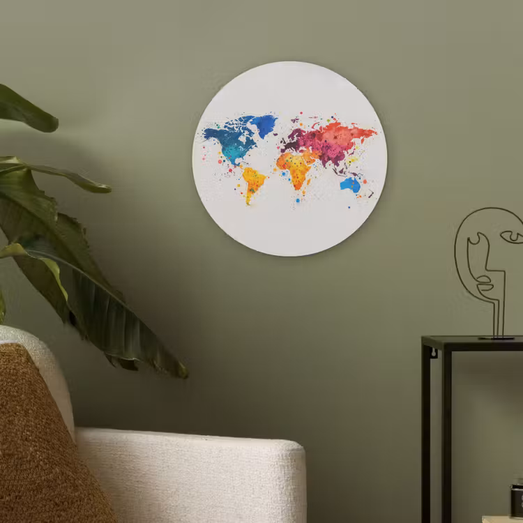Wereldkaart - Graffiti - Kleurrijk Akoestische PET Vilt - Rond klein -sfeer2