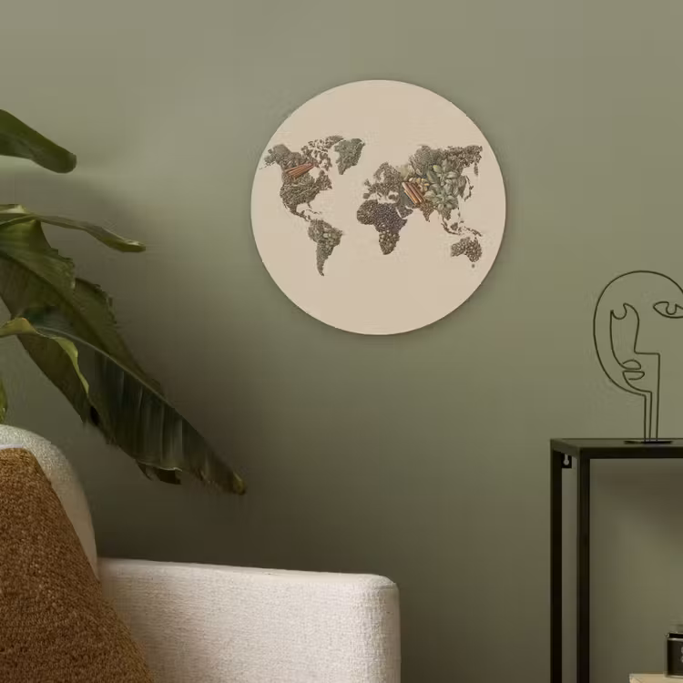 Wereldkaart - Kruiden - Kleurrijk Akoestische PET Vilt - Rond klein -sfeer2