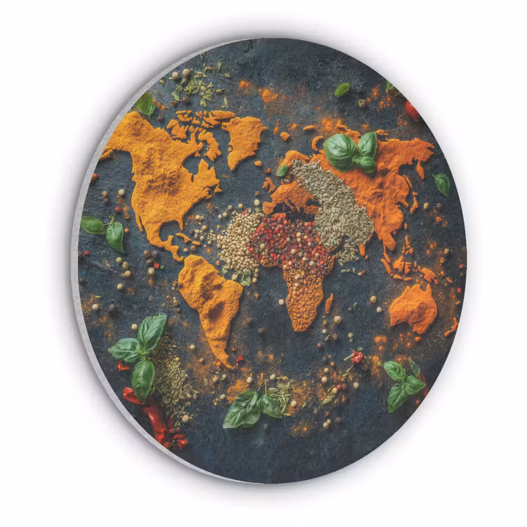 Wereldkaart - Kruiden - Levendige kleuren Akoestische PET Vilt - Rond klein -3d