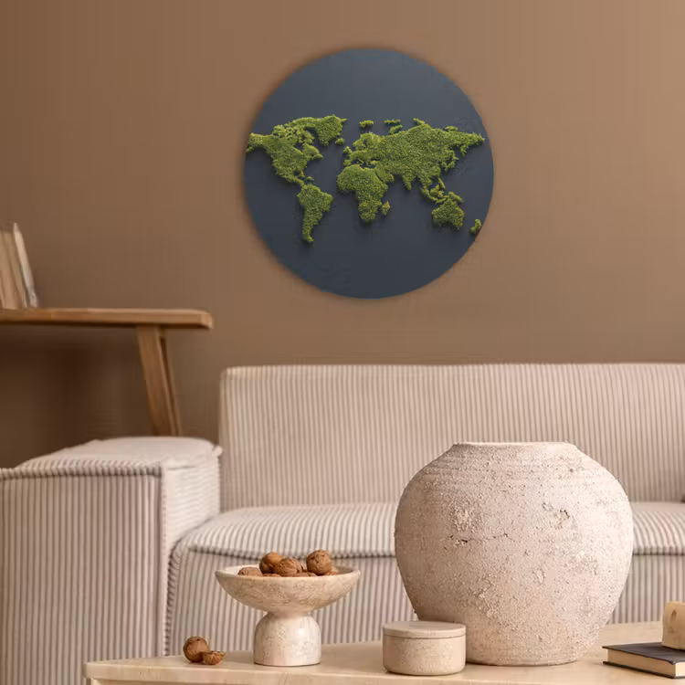 Wereldkaart - Mos -Levendig effect Akoestische PET Vilt - Rond klein -sfeer1
