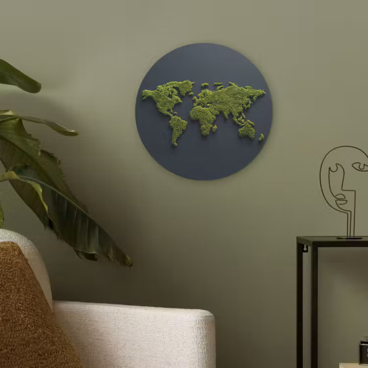 Wereldkaart - Mos -Levendig effect Akoestische PET Vilt - Rond klein -sfeer2