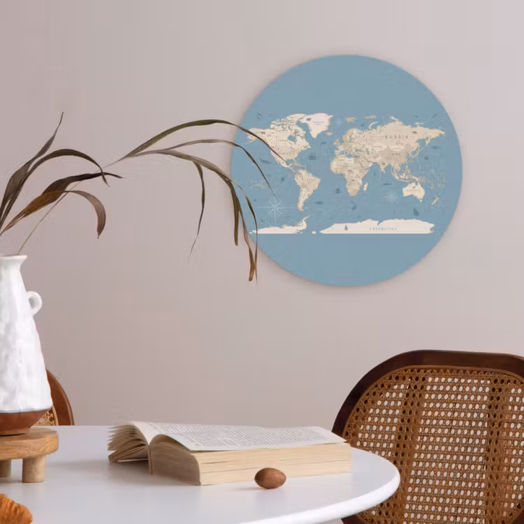 Wereldkaart - Oceaan - Realistisch - Blauw Akoestische PET Vilt - Rond klein -sfeer3