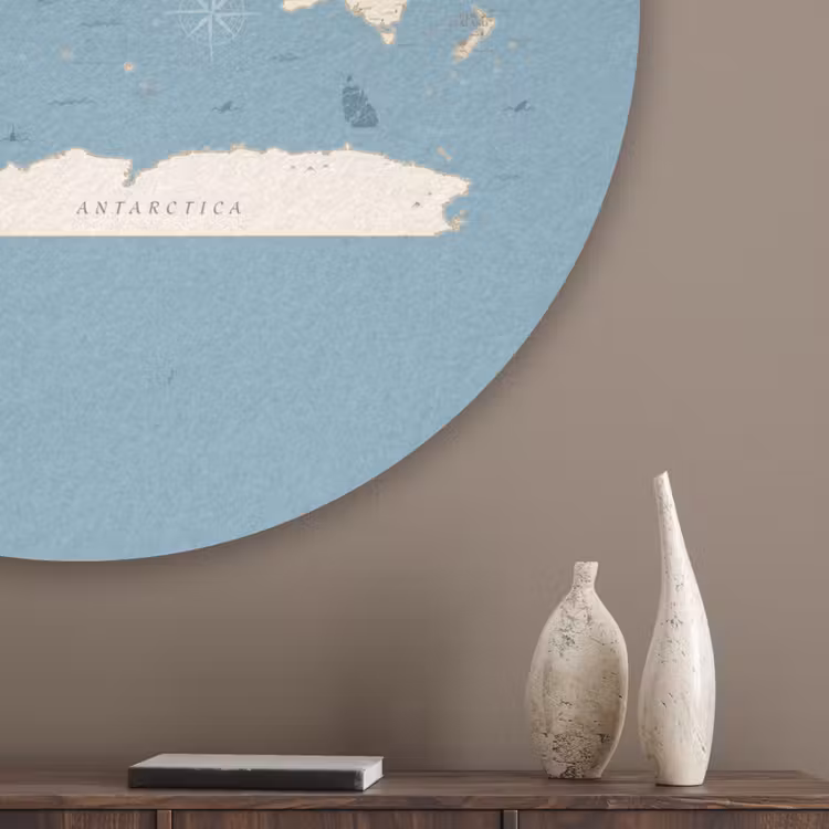 Wereldkaart - Oceaan - Realistisch - Blauw Akoestische PET Vilt - Rond klein -sfeer5_closeup