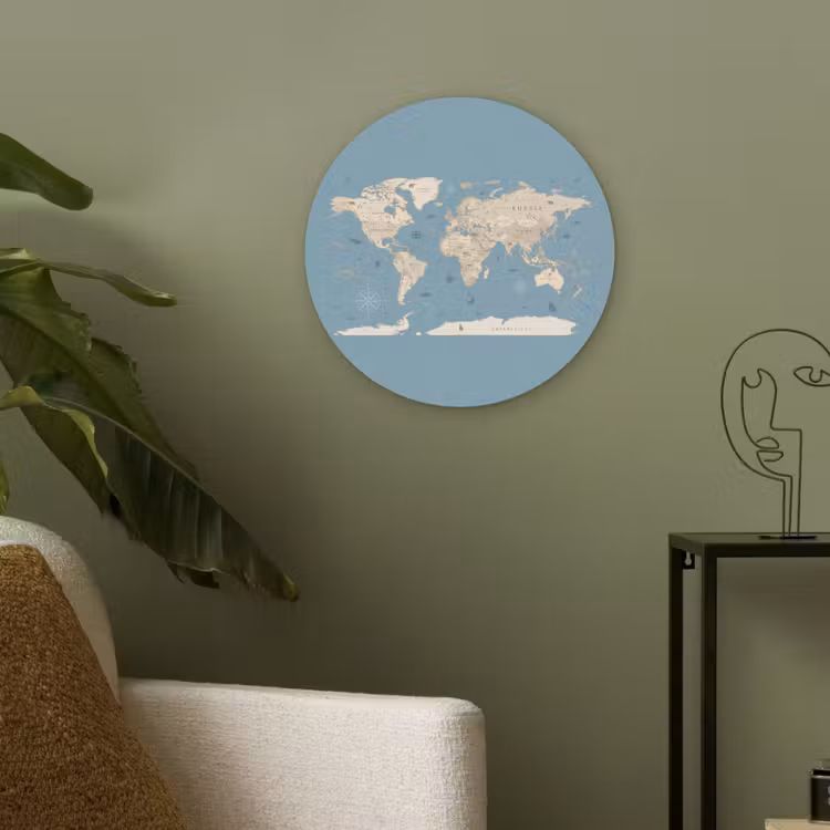 Wereldkaart - Oceaan - Realistisch - Blauw Akoestische PET Vilt - Rond klein -sfeer2