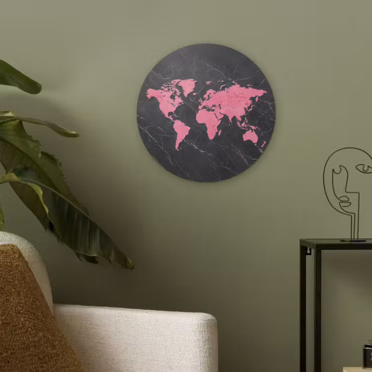 Wereldkaart - Roze - Marmer Akoestische PET Vilt - Rond klein -sfeer2