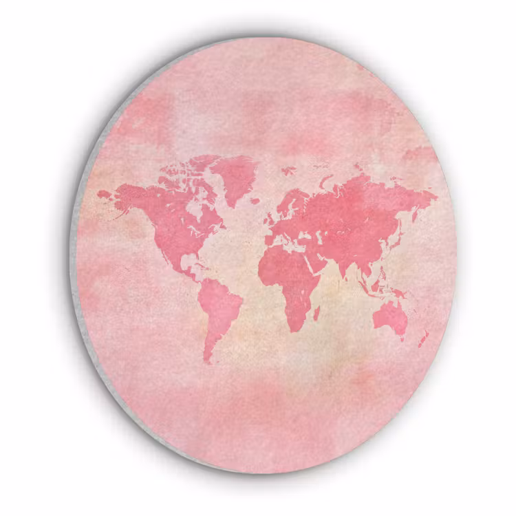 Wereldkaart - Roze - Vaag Akoestische PET Vilt - Rond klein -3d
