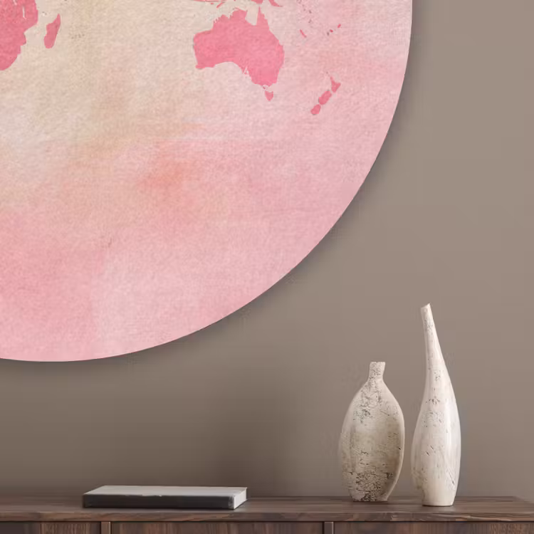 Wereldkaart - Roze - Vaag Akoestische PET Vilt - Rond klein -sfeer5_closeup