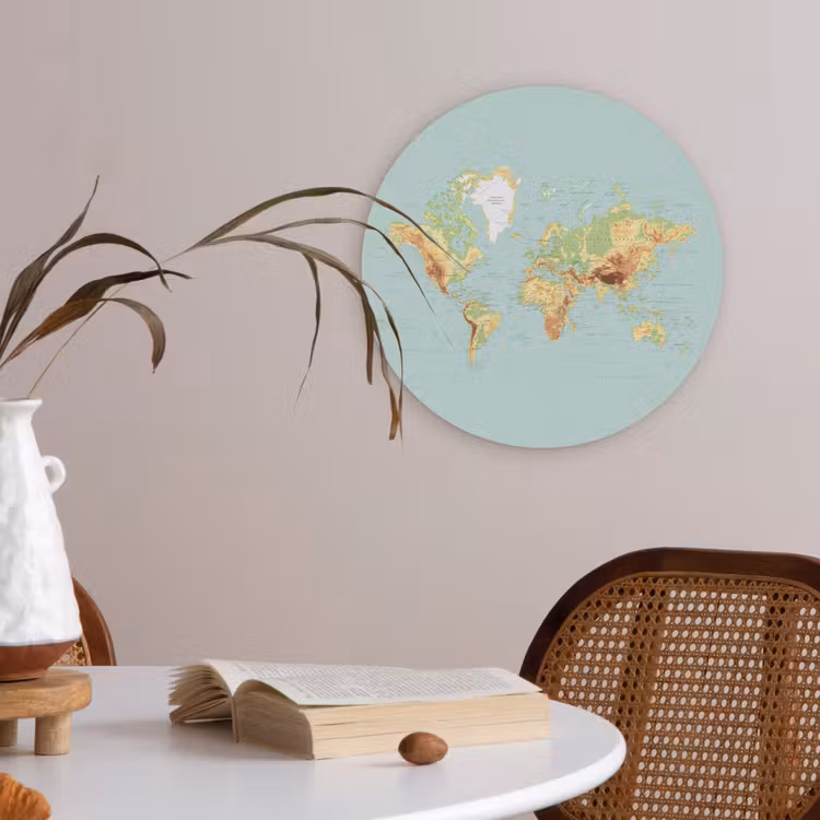 Wereldkaart - Realistisch - Blauw Akoestische PET Vilt - Rond klein -sfeer3