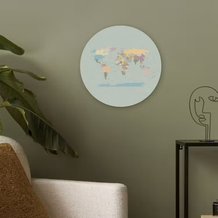 Wereldkaart - Realistisch - Kaart Akoestische PET Vilt - Rond klein -sfeer2