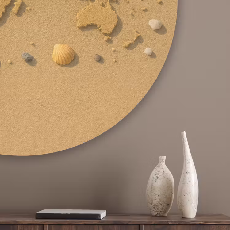 Wereldkaart - Zand - Kleurrijk - Zomer Akoestische PET Vilt - Rond klein -sfeer5_closeup