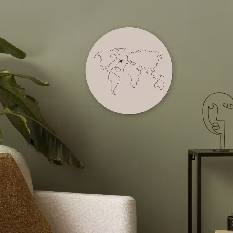 Wereldkaart - Simpel - Vliegtuig Akoestische PET Vilt - Rond klein -sfeer2