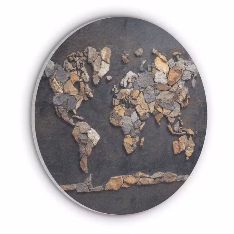 Wereldkaart - Stenen - Realistisch Akoestische PET Vilt - Rond klein -3d