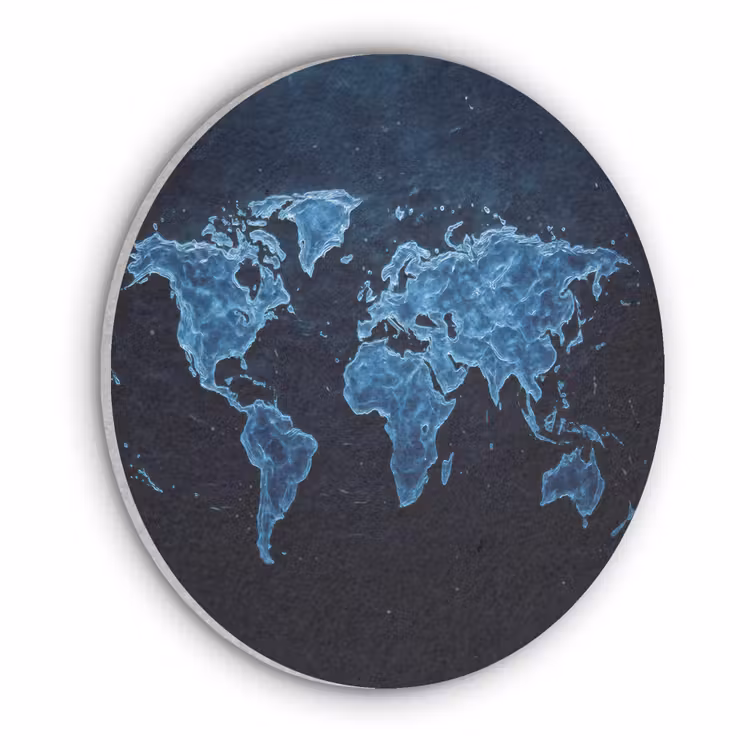 Wereldkaart - Waterstructuur - Blauw Akoestische PET Vilt - Rond klein -3d