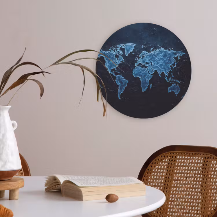 Wereldkaart - Waterstructuur - Blauw Akoestische PET Vilt - Rond klein -sfeer3