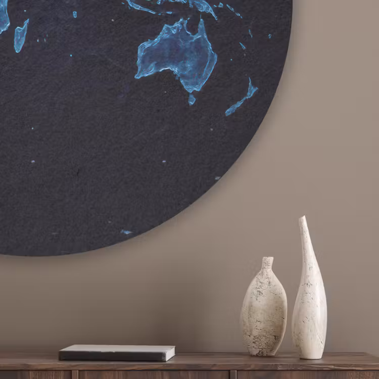 Wereldkaart - Waterstructuur - Blauw Akoestische PET Vilt - Rond klein -sfeer5_closeup