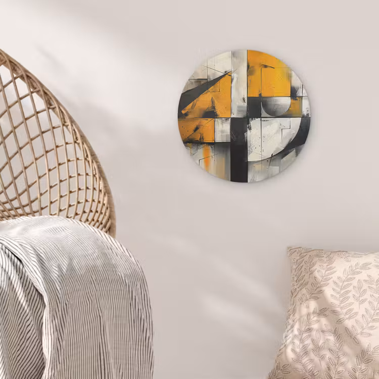 Geel - Abstract - Modern - Vormen Akoestische PET Vilt - Rond klein -sfeer4