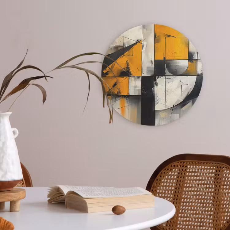 Geel - Abstract - Modern - Vormen Akoestische PET Vilt - Rond klein -sfeer3