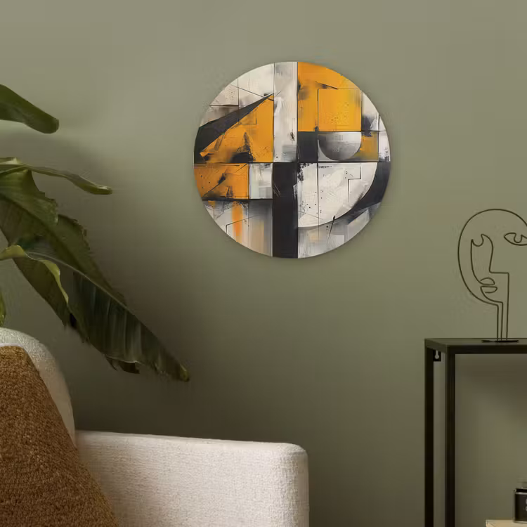 Geel - Abstract - Modern - Vormen Akoestische PET Vilt - Rond klein -sfeer2
