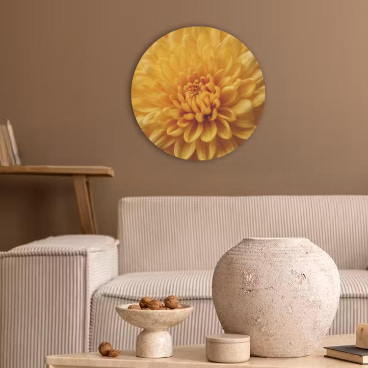Geel - Chrysant - Zachtheid Akoestische PET Vilt - Rond klein -sfeer1