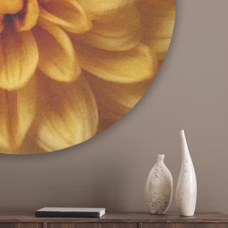 Geel - Chrysant - Zachtheid Akoestische PET Vilt - Rond klein -sfeer5_closeup